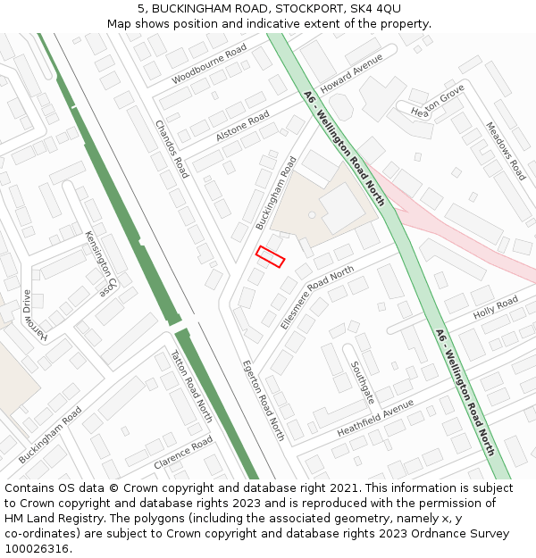 5, BUCKINGHAM ROAD, STOCKPORT, SK4 4QU: Location map and indicative extent of plot