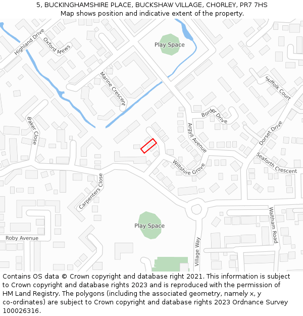 5, BUCKINGHAMSHIRE PLACE, BUCKSHAW VILLAGE, CHORLEY, PR7 7HS: Location map and indicative extent of plot