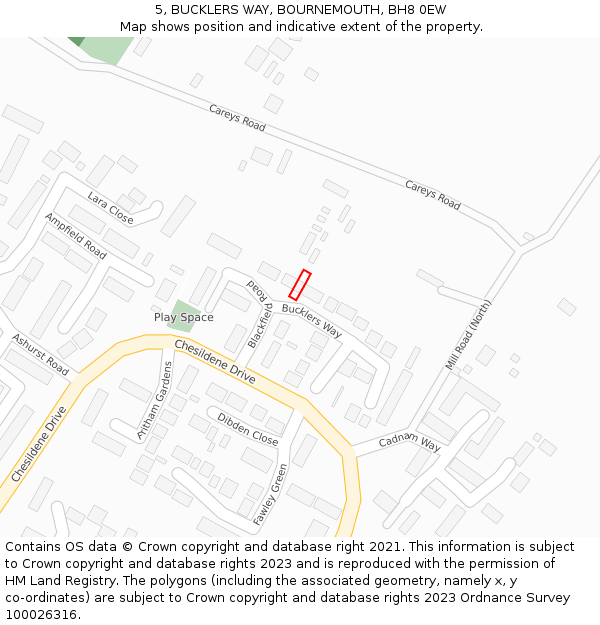 5, BUCKLERS WAY, BOURNEMOUTH, BH8 0EW: Location map and indicative extent of plot