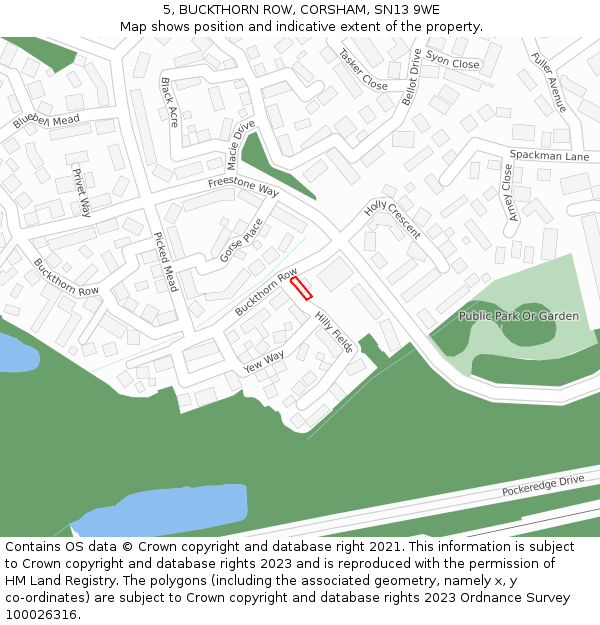 5, BUCKTHORN ROW, CORSHAM, SN13 9WE: Location map and indicative extent of plot