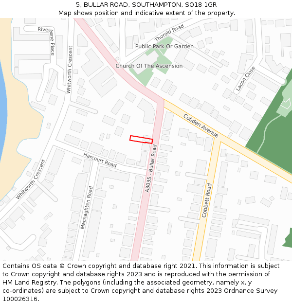 5, BULLAR ROAD, SOUTHAMPTON, SO18 1GR: Location map and indicative extent of plot