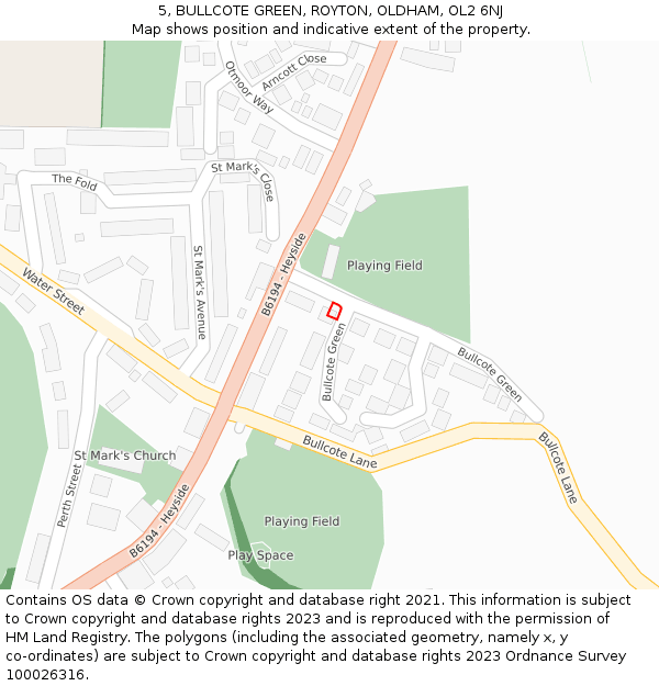 5, BULLCOTE GREEN, ROYTON, OLDHAM, OL2 6NJ: Location map and indicative extent of plot