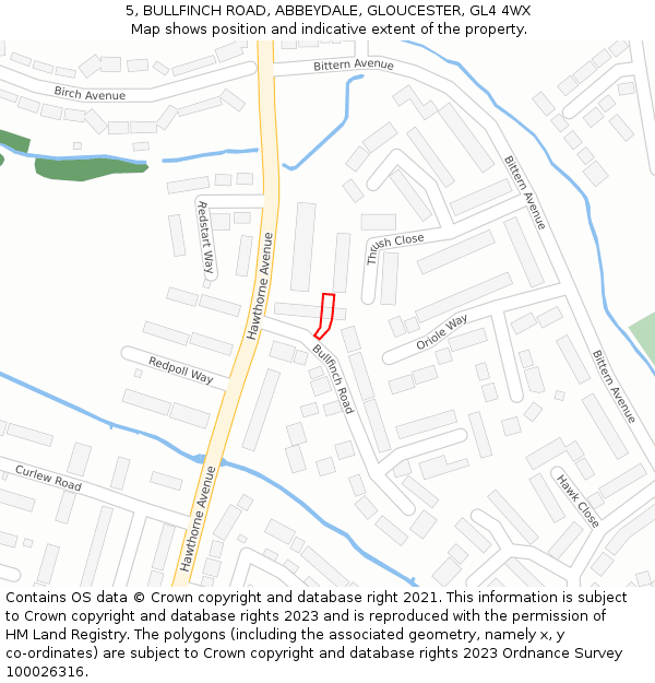 5, BULLFINCH ROAD, ABBEYDALE, GLOUCESTER, GL4 4WX: Location map and indicative extent of plot