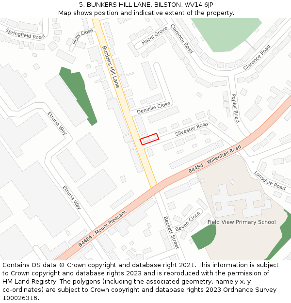 5, BUNKERS HILL LANE, BILSTON, WV14 6JP: Location map and indicative extent of plot