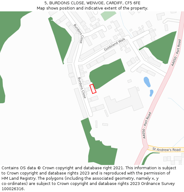 5, BURDONS CLOSE, WENVOE, CARDIFF, CF5 6FE: Location map and indicative extent of plot