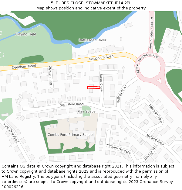 5, BURES CLOSE, STOWMARKET, IP14 2PL: Location map and indicative extent of plot