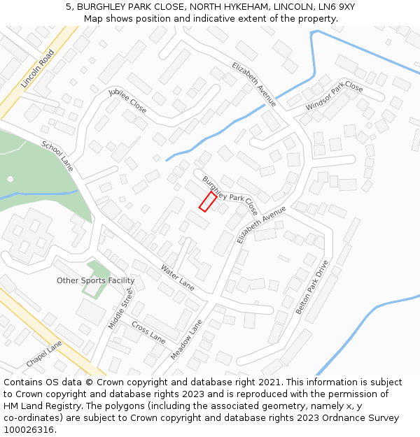 5, BURGHLEY PARK CLOSE, NORTH HYKEHAM, LINCOLN, LN6 9XY: Location map and indicative extent of plot