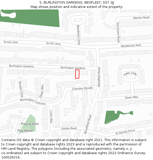 5, BURLINGTON GARDENS, BENFLEET, SS7 2JJ: Location map and indicative extent of plot