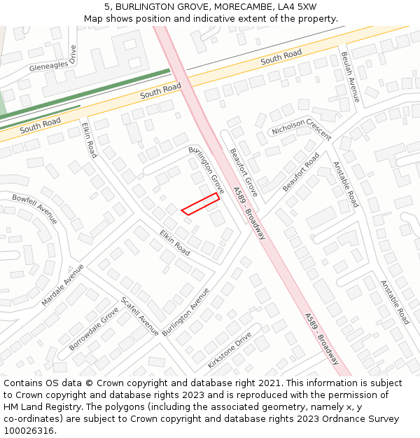 5, BURLINGTON GROVE, MORECAMBE, LA4 5XW: Location map and indicative extent of plot