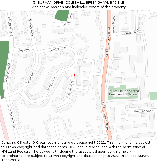 5, BURMAN DRIVE, COLESHILL, BIRMINGHAM, B46 3NB: Location map and indicative extent of plot