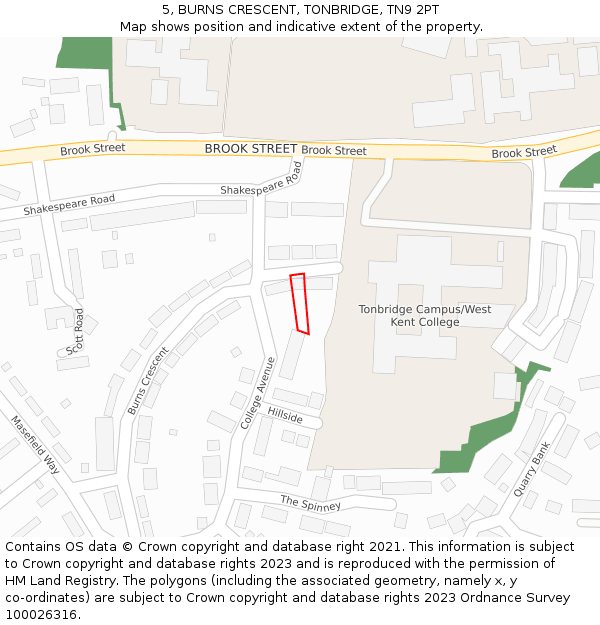 5, BURNS CRESCENT, TONBRIDGE, TN9 2PT: Location map and indicative extent of plot