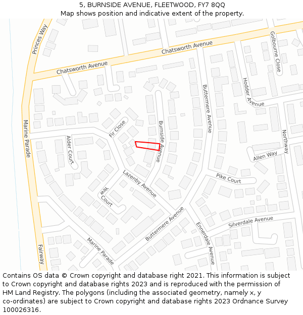 5, BURNSIDE AVENUE, FLEETWOOD, FY7 8QQ: Location map and indicative extent of plot