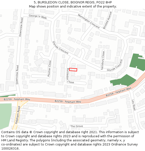 5, BURSLEDON CLOSE, BOGNOR REGIS, PO22 8HP: Location map and indicative extent of plot