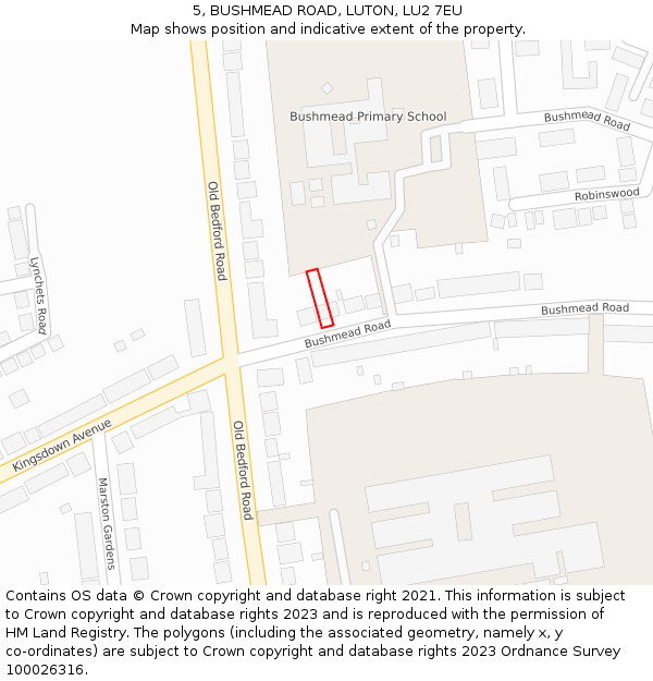 5, BUSHMEAD ROAD, LUTON, LU2 7EU: Location map and indicative extent of plot