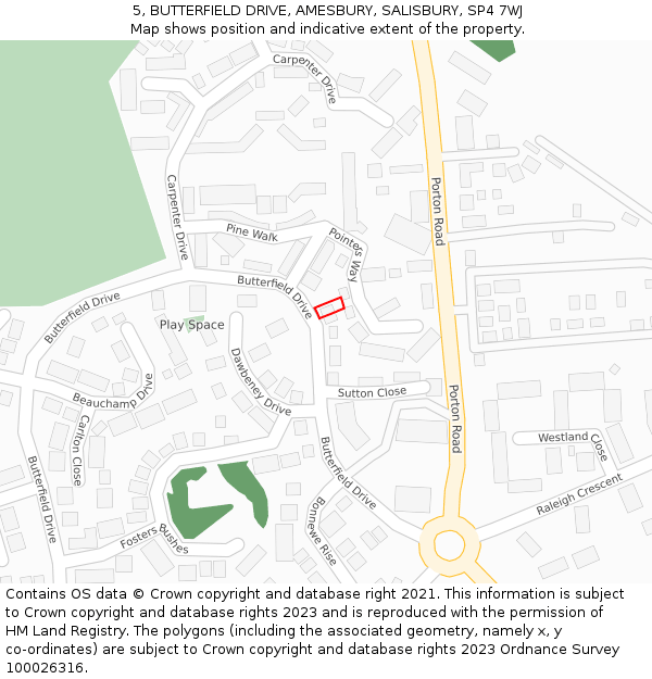 5, BUTTERFIELD DRIVE, AMESBURY, SALISBURY, SP4 7WJ: Location map and indicative extent of plot