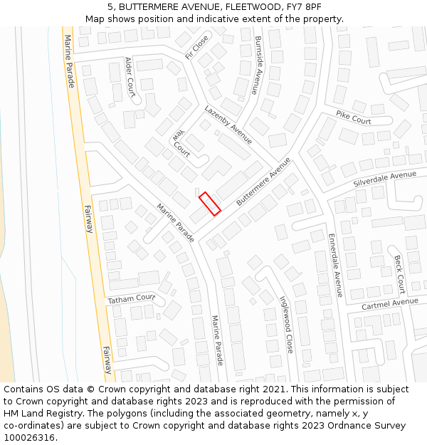 5, BUTTERMERE AVENUE, FLEETWOOD, FY7 8PF: Location map and indicative extent of plot