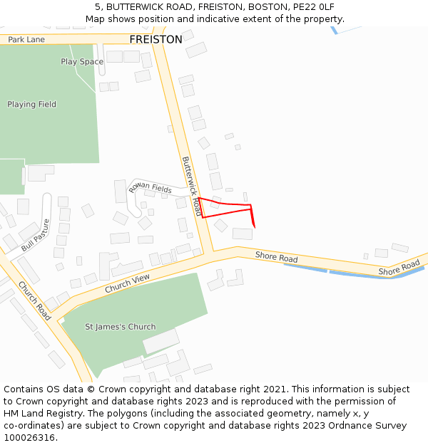 5, BUTTERWICK ROAD, FREISTON, BOSTON, PE22 0LF: Location map and indicative extent of plot