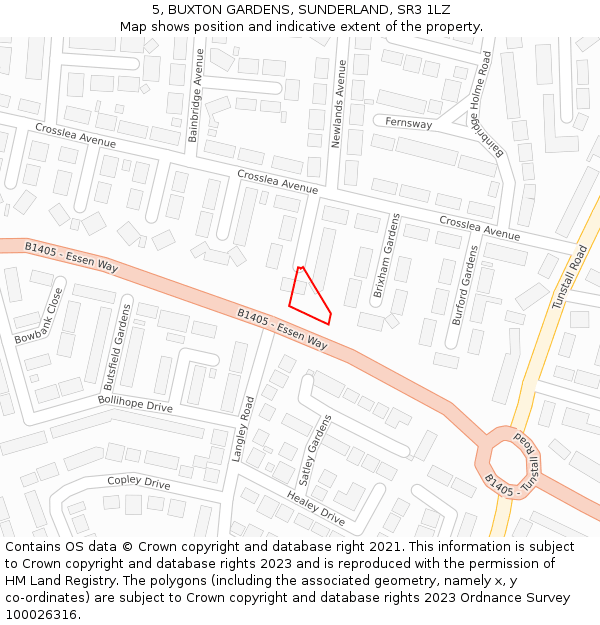 5, BUXTON GARDENS, SUNDERLAND, SR3 1LZ: Location map and indicative extent of plot