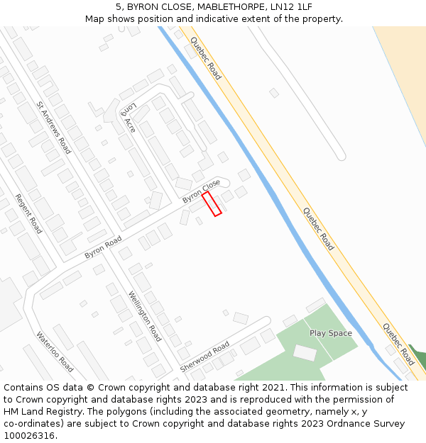 5, BYRON CLOSE, MABLETHORPE, LN12 1LF: Location map and indicative extent of plot