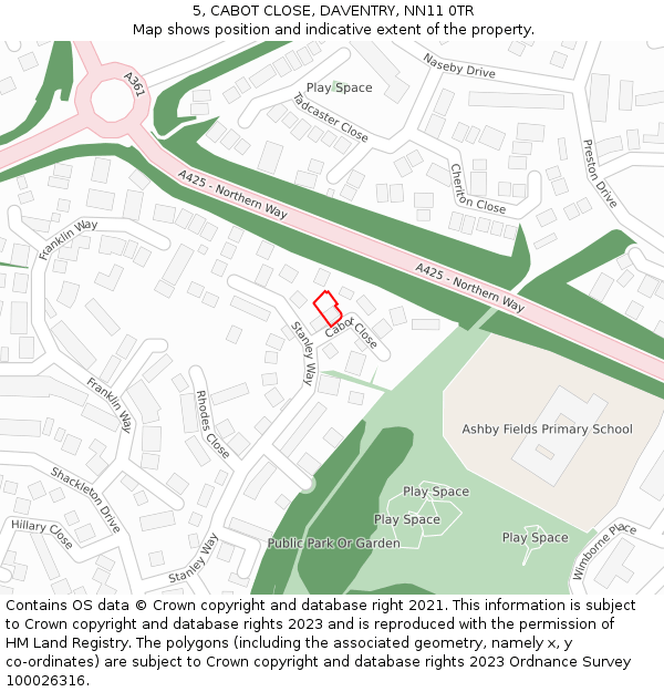 5, CABOT CLOSE, DAVENTRY, NN11 0TR: Location map and indicative extent of plot