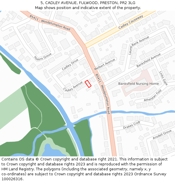 5, CADLEY AVENUE, FULWOOD, PRESTON, PR2 3LG: Location map and indicative extent of plot