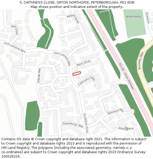 5, CAITHNESS CLOSE, ORTON NORTHGATE, PETERBOROUGH, PE2 6DB: Location map and indicative extent of plot