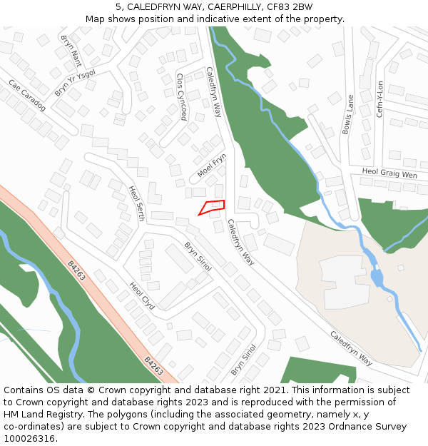 5, CALEDFRYN WAY, CAERPHILLY, CF83 2BW: Location map and indicative extent of plot