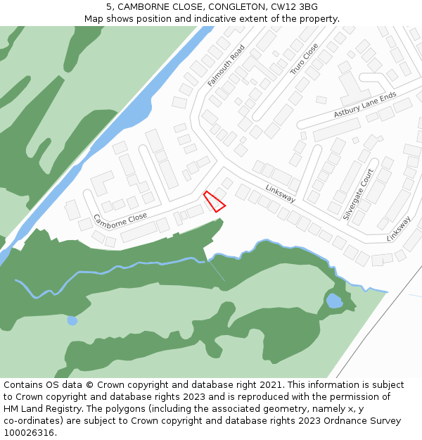 5, CAMBORNE CLOSE, CONGLETON, CW12 3BG: Location map and indicative extent of plot