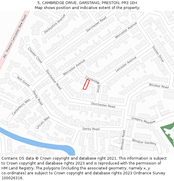 5, CAMBRIDGE DRIVE, GARSTANG, PRESTON, PR3 1EH: Location map and indicative extent of plot