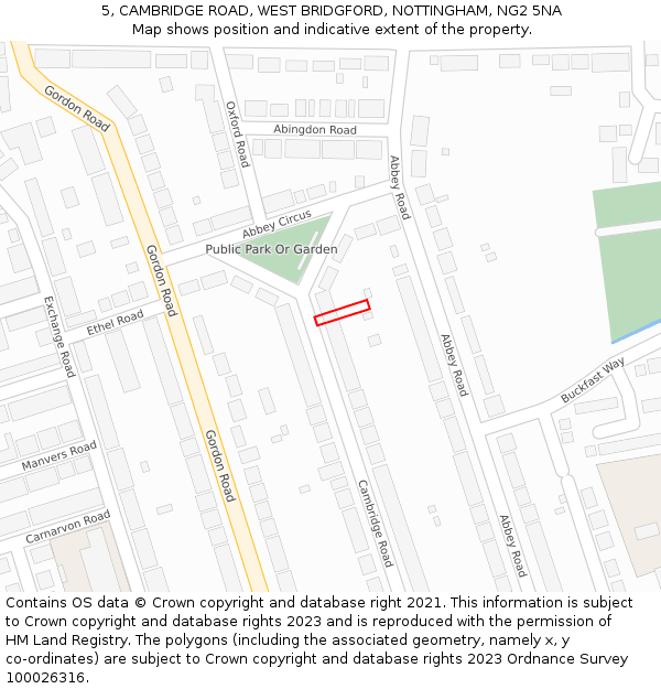 5, CAMBRIDGE ROAD, WEST BRIDGFORD, NOTTINGHAM, NG2 5NA: Location map and indicative extent of plot