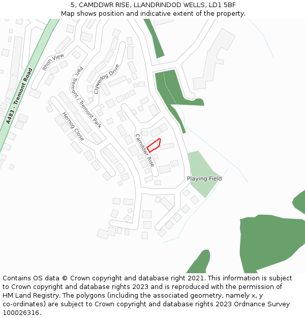 5, CAMDDWR RISE, LLANDRINDOD WELLS, LD1 5BF: Location map and indicative extent of plot