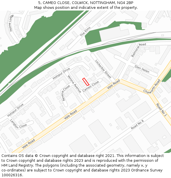 5, CAMEO CLOSE, COLWICK, NOTTINGHAM, NG4 2BP: Location map and indicative extent of plot