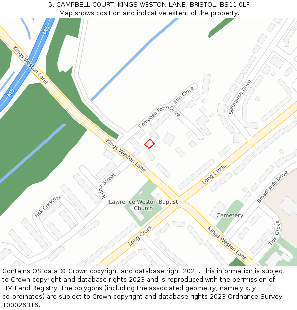 5, CAMPBELL COURT, KINGS WESTON LANE, BRISTOL, BS11 0LF: Location map and indicative extent of plot