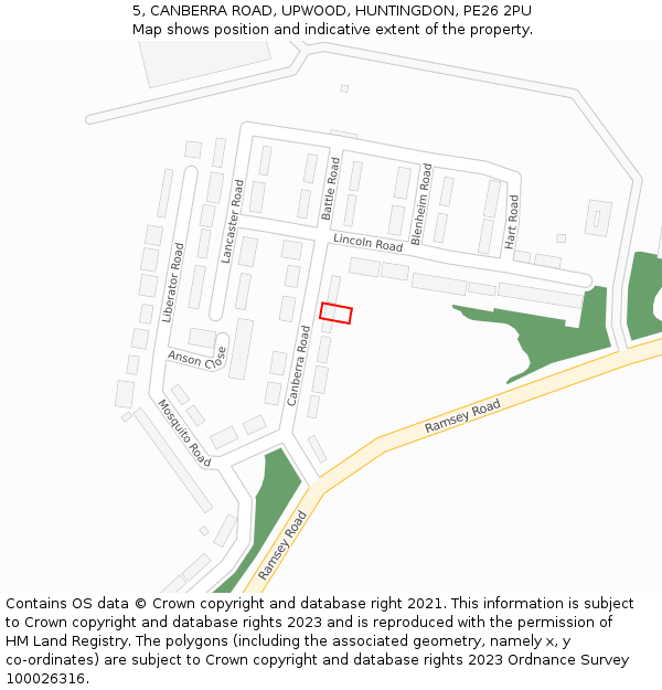 5, CANBERRA ROAD, UPWOOD, HUNTINGDON, PE26 2PU: Location map and indicative extent of plot