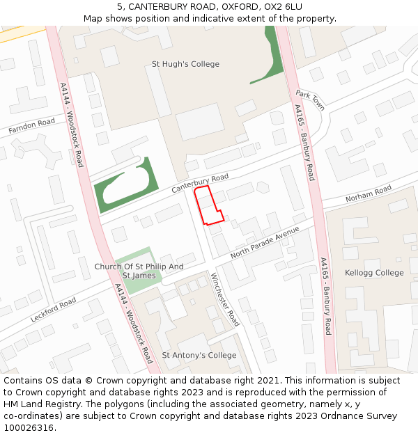 5, CANTERBURY ROAD, OXFORD, OX2 6LU: Location map and indicative extent of plot