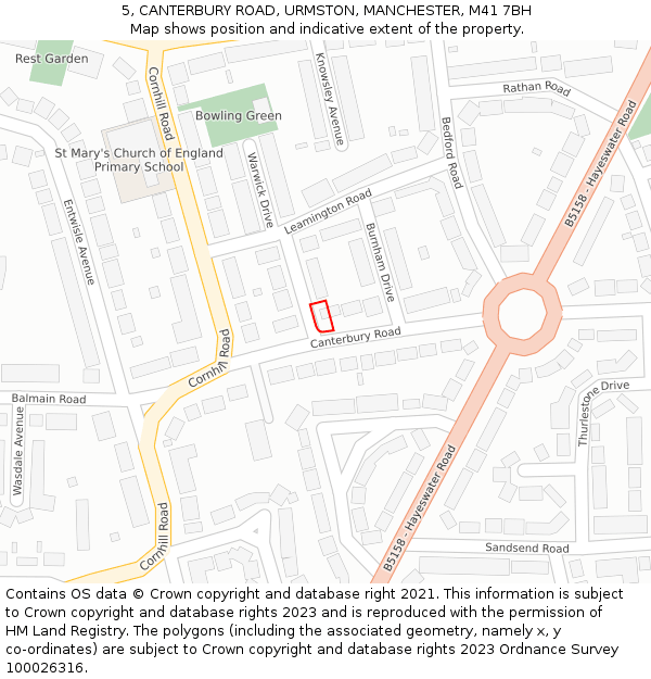 5, CANTERBURY ROAD, URMSTON, MANCHESTER, M41 7BH: Location map and indicative extent of plot