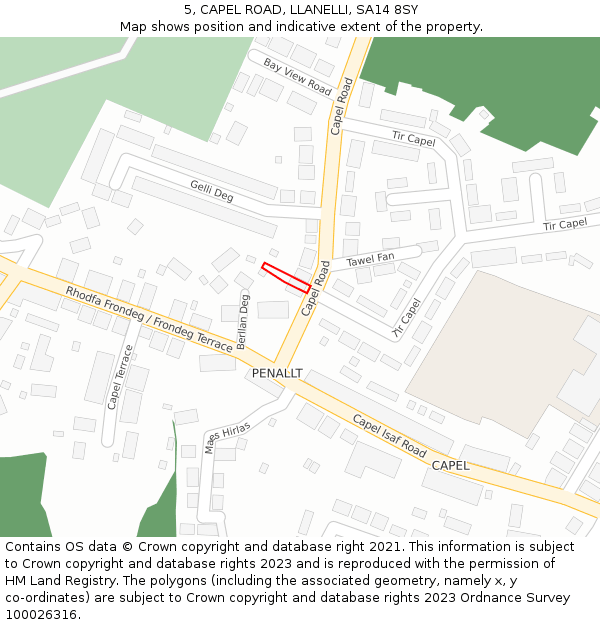 5, CAPEL ROAD, LLANELLI, SA14 8SY: Location map and indicative extent of plot