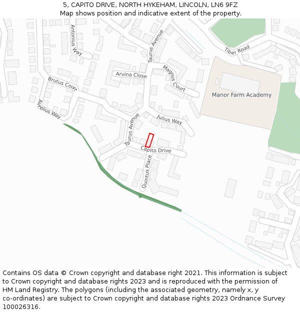 5, CAPITO DRIVE, NORTH HYKEHAM, LINCOLN, LN6 9FZ: Location map and indicative extent of plot