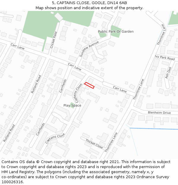 5, CAPTAINS CLOSE, GOOLE, DN14 6AB: Location map and indicative extent of plot