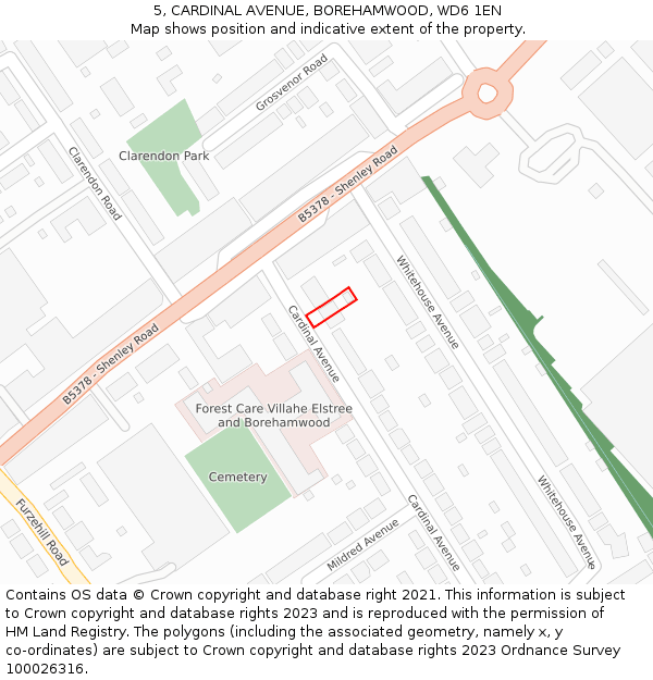 5, CARDINAL AVENUE, BOREHAMWOOD, WD6 1EN: Location map and indicative extent of plot