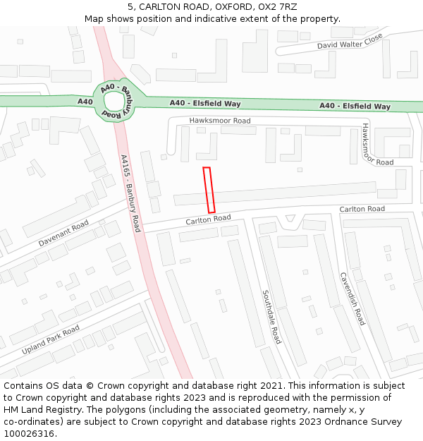 5, CARLTON ROAD, OXFORD, OX2 7RZ: Location map and indicative extent of plot