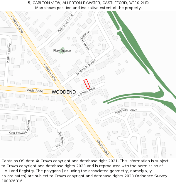 5, CARLTON VIEW, ALLERTON BYWATER, CASTLEFORD, WF10 2HD: Location map and indicative extent of plot