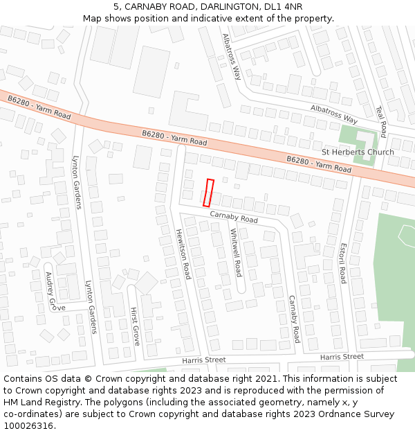 5, CARNABY ROAD, DARLINGTON, DL1 4NR: Location map and indicative extent of plot