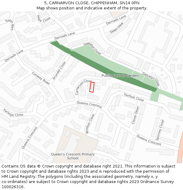 5, CARNARVON CLOSE, CHIPPENHAM, SN14 0PN: Location map and indicative extent of plot