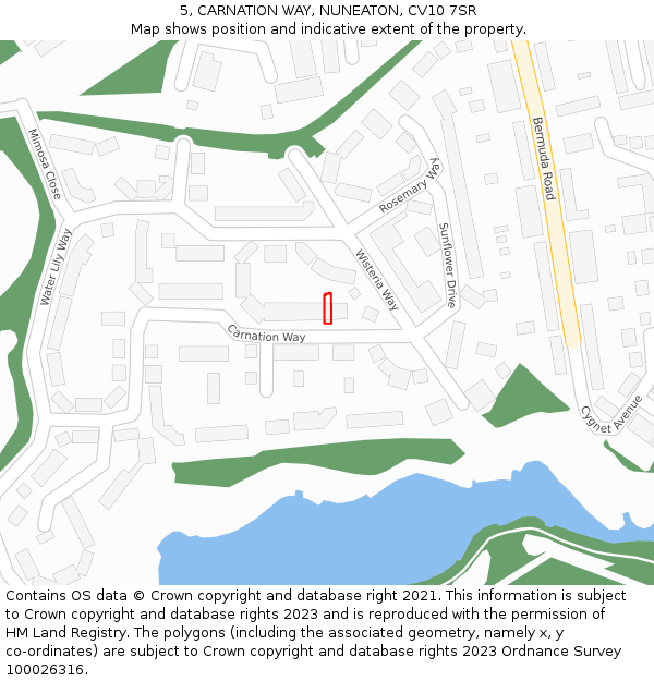 5, CARNATION WAY, NUNEATON, CV10 7SR: Location map and indicative extent of plot