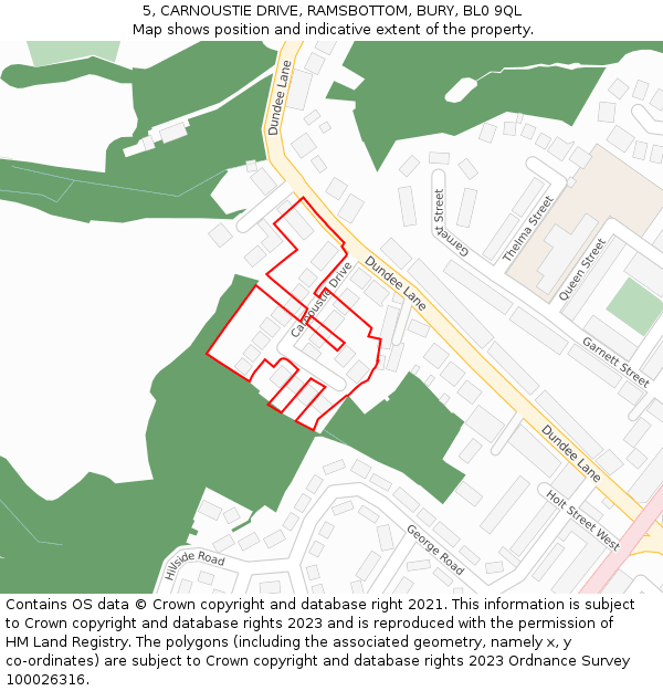 5, CARNOUSTIE DRIVE, RAMSBOTTOM, BURY, BL0 9QL: Location map and indicative extent of plot