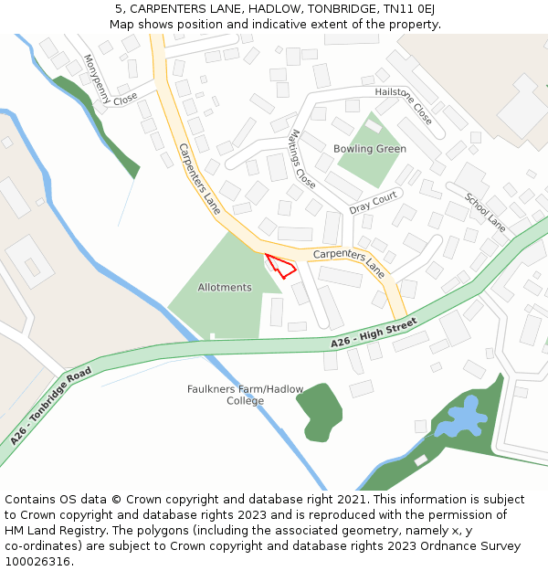 5, CARPENTERS LANE, HADLOW, TONBRIDGE, TN11 0EJ: Location map and indicative extent of plot