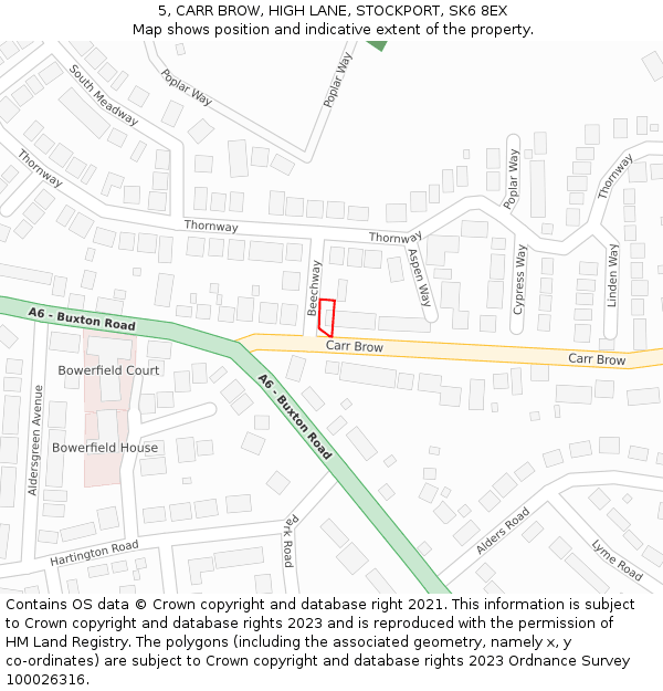 5, CARR BROW, HIGH LANE, STOCKPORT, SK6 8EX: Location map and indicative extent of plot