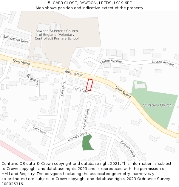 5, CARR CLOSE, RAWDON, LEEDS, LS19 6PE: Location map and indicative extent of plot