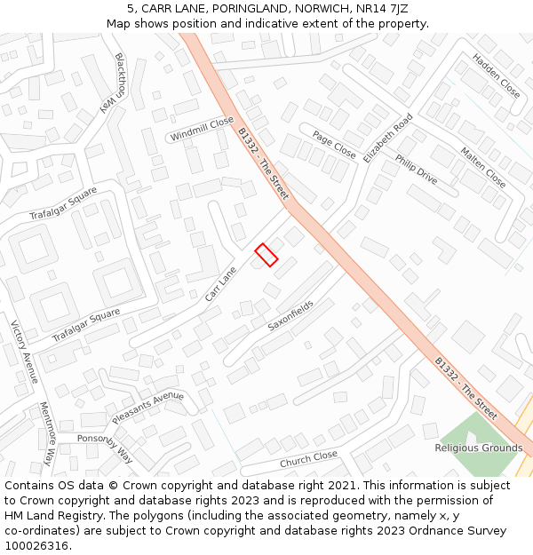 5, CARR LANE, PORINGLAND, NORWICH, NR14 7JZ: Location map and indicative extent of plot